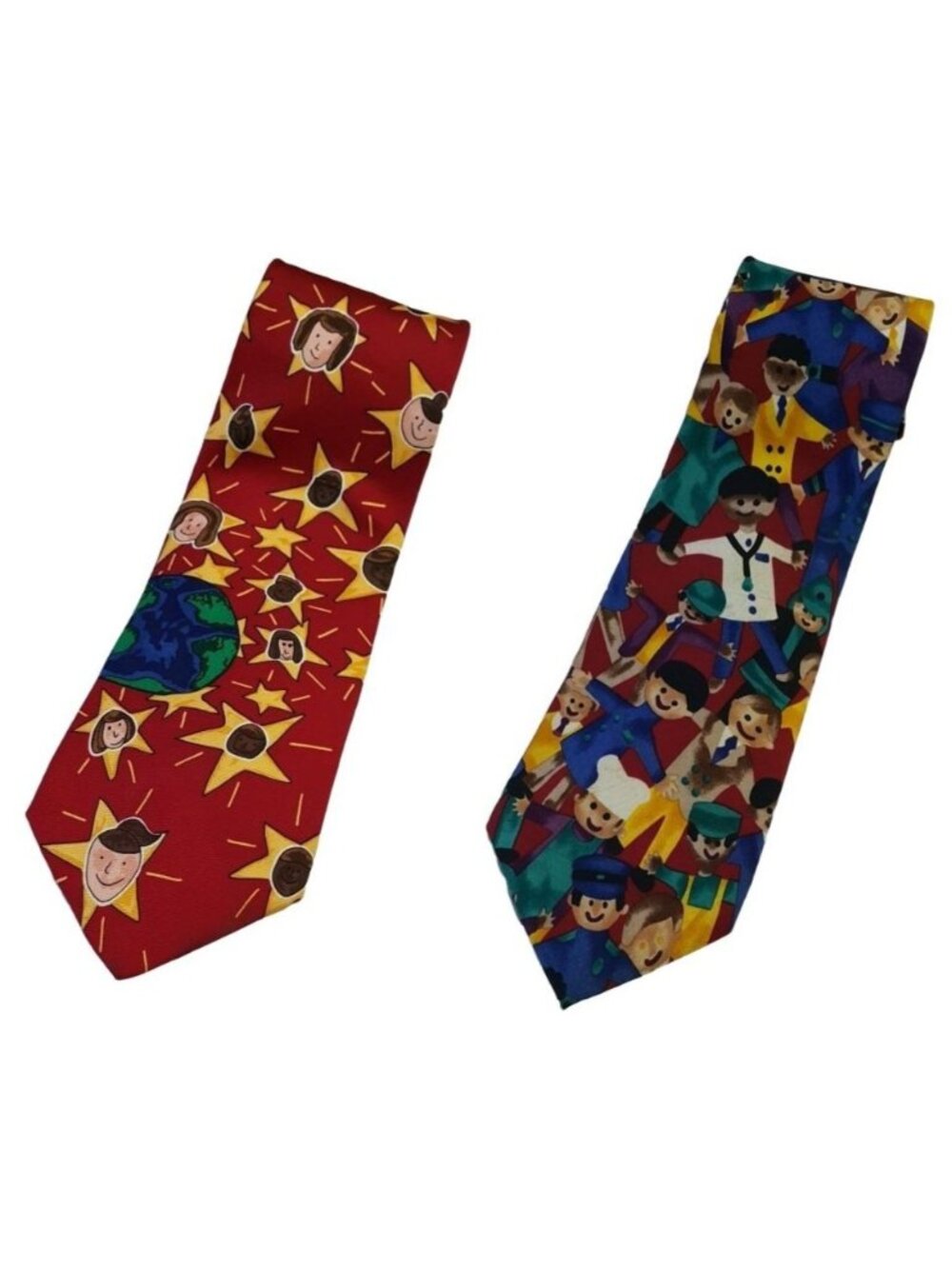 Save the Children Mens Silk Neckties x2 Multicolor Art Sketch Dads Star Children
